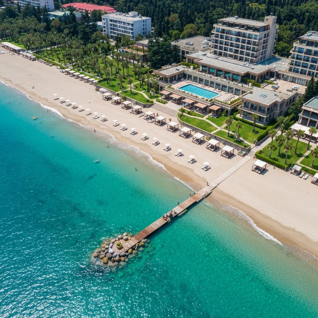 شاطئ الفنادق - شاطئ خاص في باتومي جورجيا - شاطئ خاص تابع لفنادق 5 نجوم مع خدمات VIP ومرافق فاخرة.