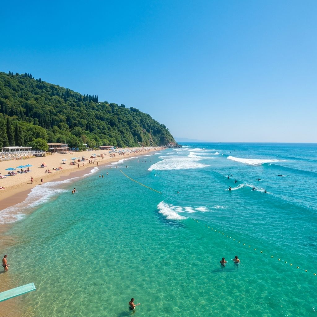 شاطئ كفارياتي - شاطئ غوص في باتومي جورجيا - شاطئ معروف بمياهه الدافئة ومركز الغوص المجاور. مثالي لمحبي ا